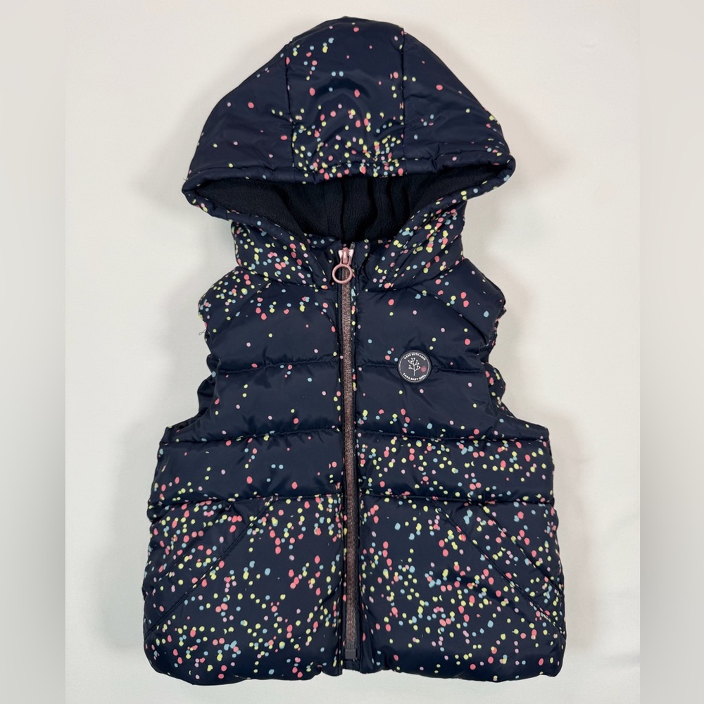 ZARA Baby Girls' Outerwear Collection Navy Blue Speckled Hooded Puffer Vest 6-9M